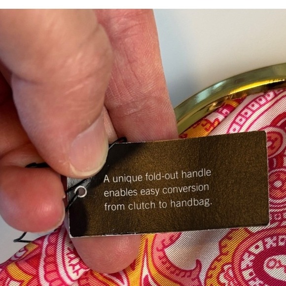 NEW Banana Republic Paisley Silk Bag Pink Orange Gold Convertible Clutch Handbag - Picture 8 of 10